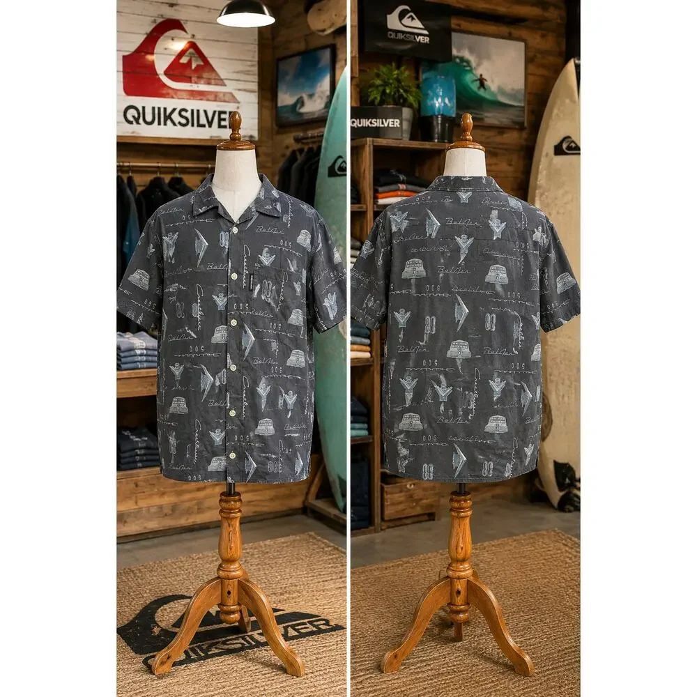 Vintage Quiksilver Surf Button Up Shirt Men’s Large Y2K Skate Beach